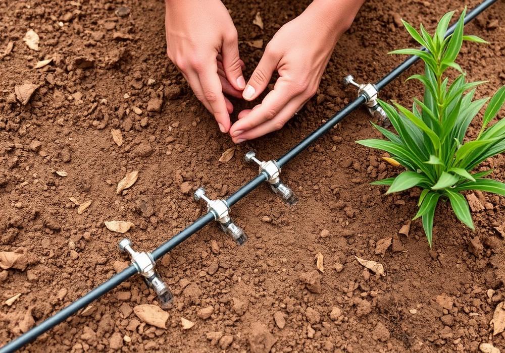Drip irrigation in a native plant bed